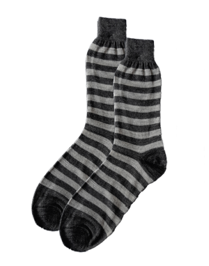 Men pure wool socks Stripe design dark grey